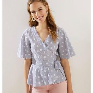 Petite Dot Stripe Wrap Top in Whisper White